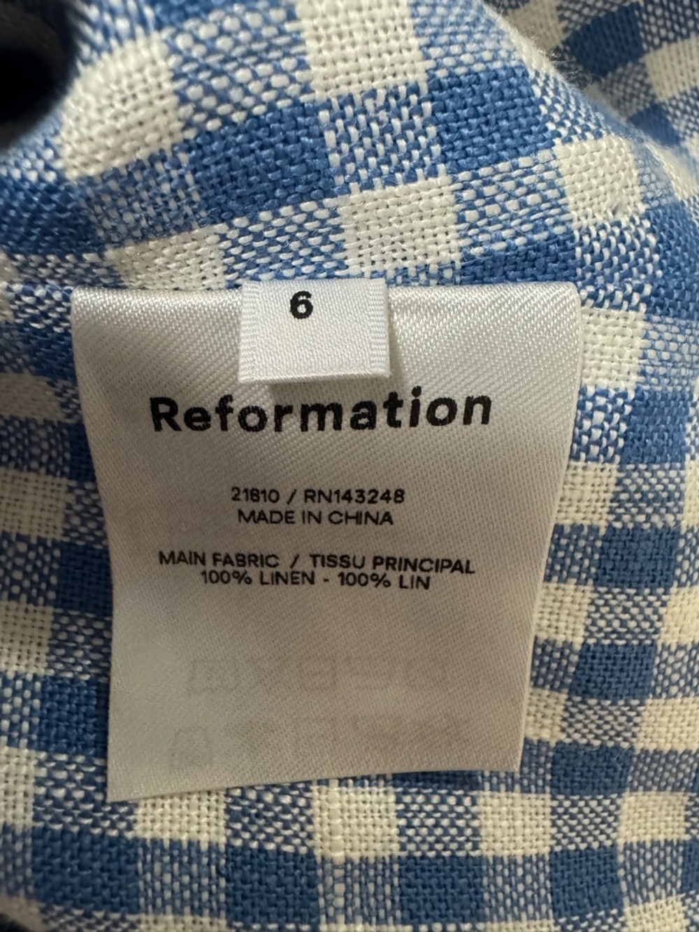 NWT Reformation Holcomb Linen Top Azure Check Size 6 $128 - Picture 12 of 12